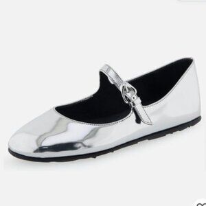 Aerosoles Perry Silver Mirror Metallic Mary Jane Flats Faux Leather Women’s 8M